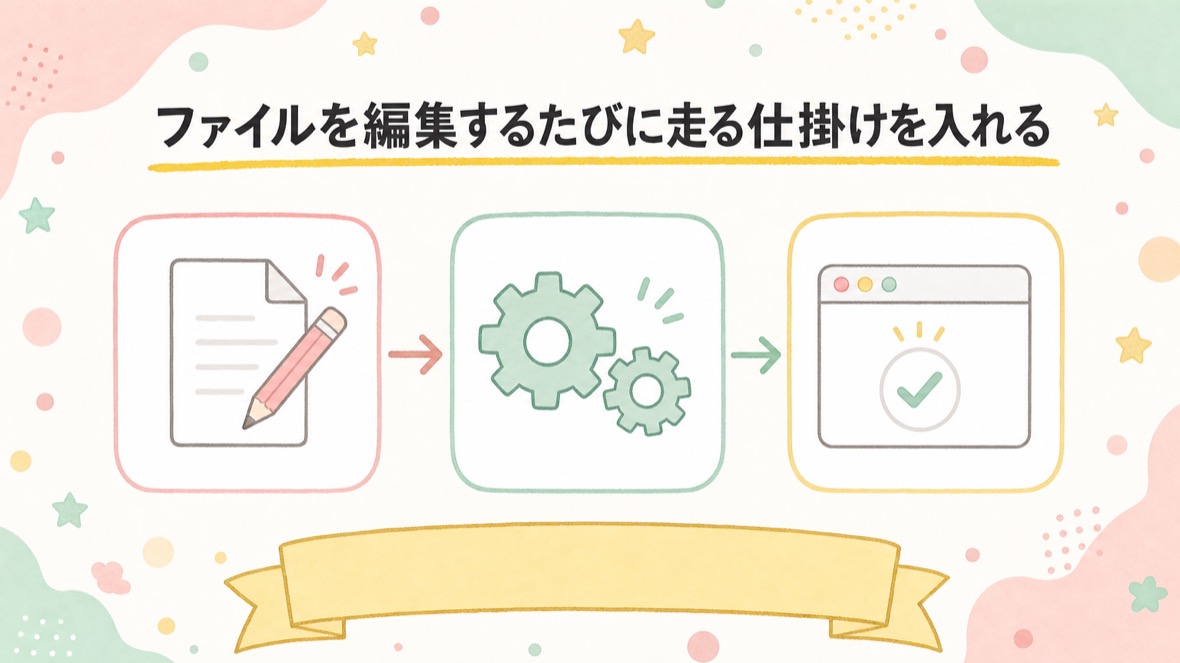 ファイルを編集するたびに走る仕掛けを入れる の流れ図解