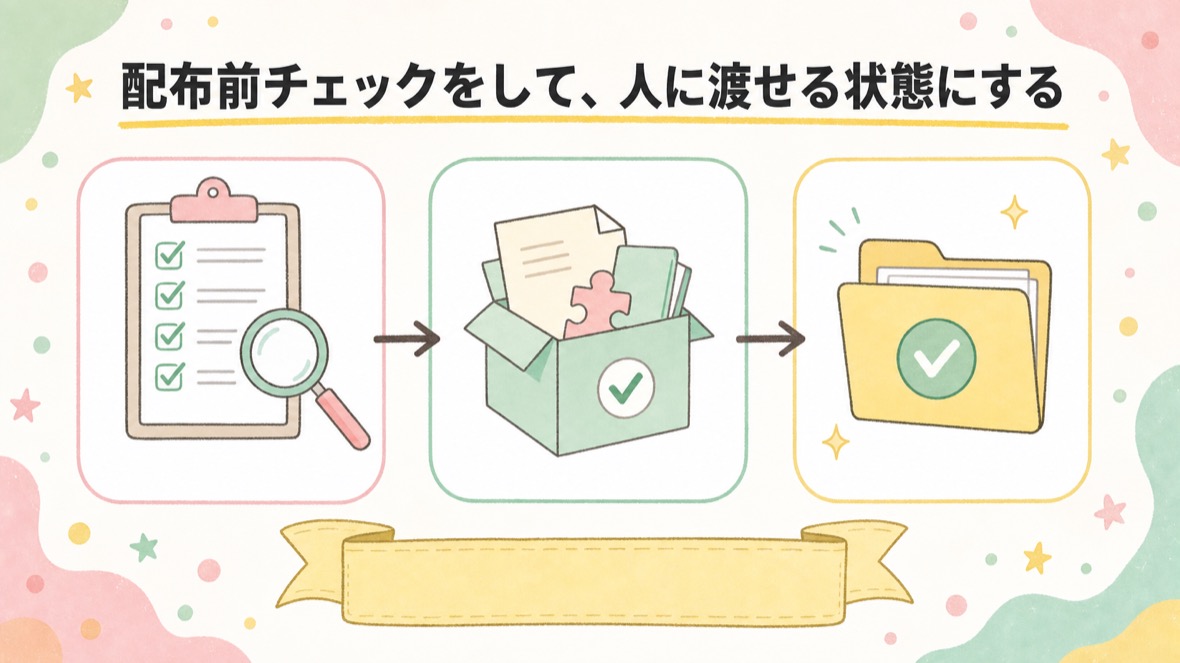 配布前チェックをして、人に渡せる状態にする の流れ図解